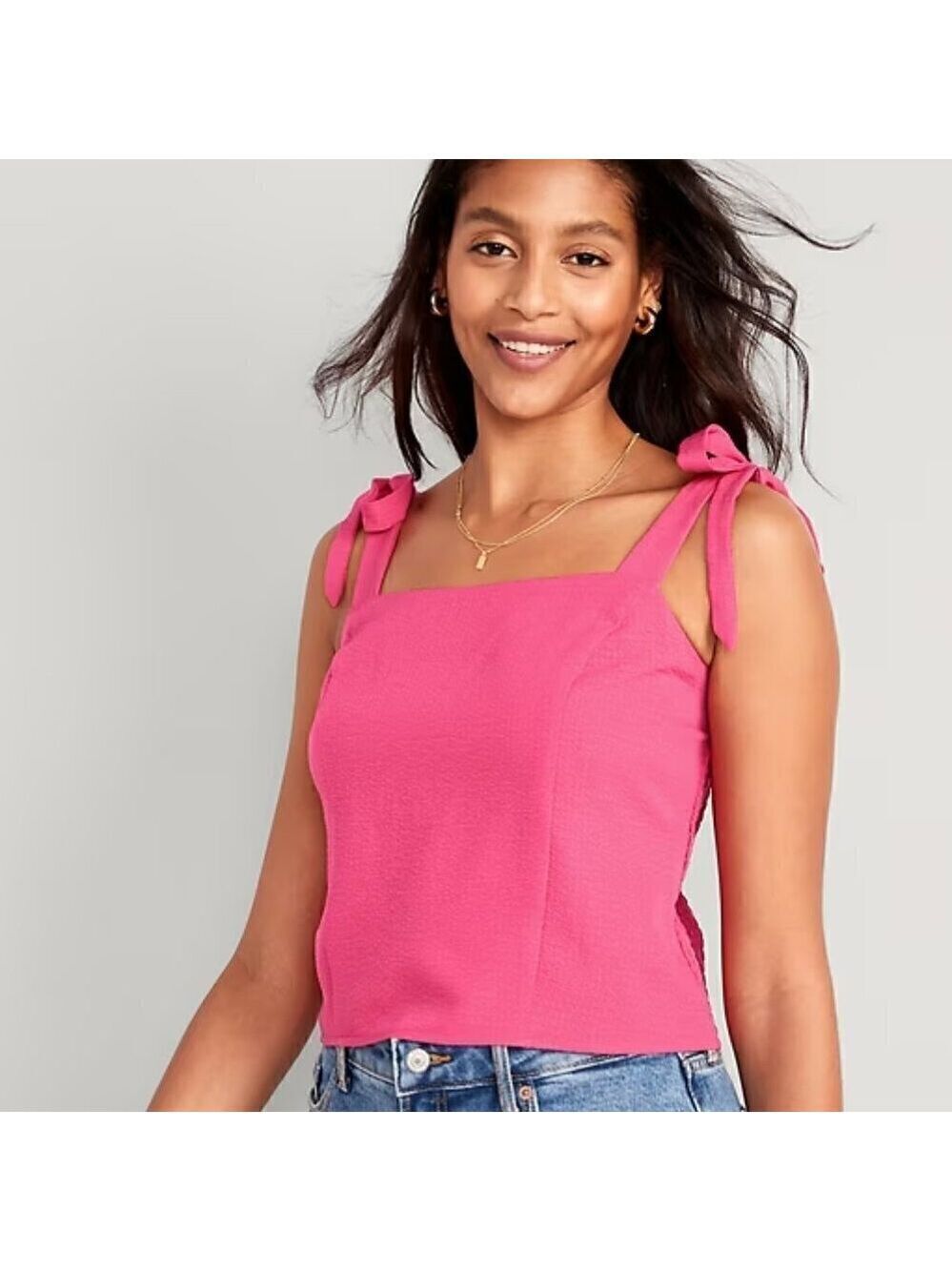 Old Navy Fitted Tie-Shoulder Cropped Dobby Corset Cami Top in Hot Pink Medium